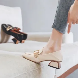 2021 New Square Heel Loafers All-match Buckle British Ladies High Heels Soft Sole Work Shoes