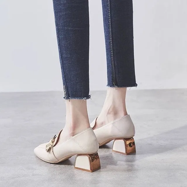 2021 New Square Heel Loafers All-match Buckle British Ladies High Heels Soft Sole Work Shoes