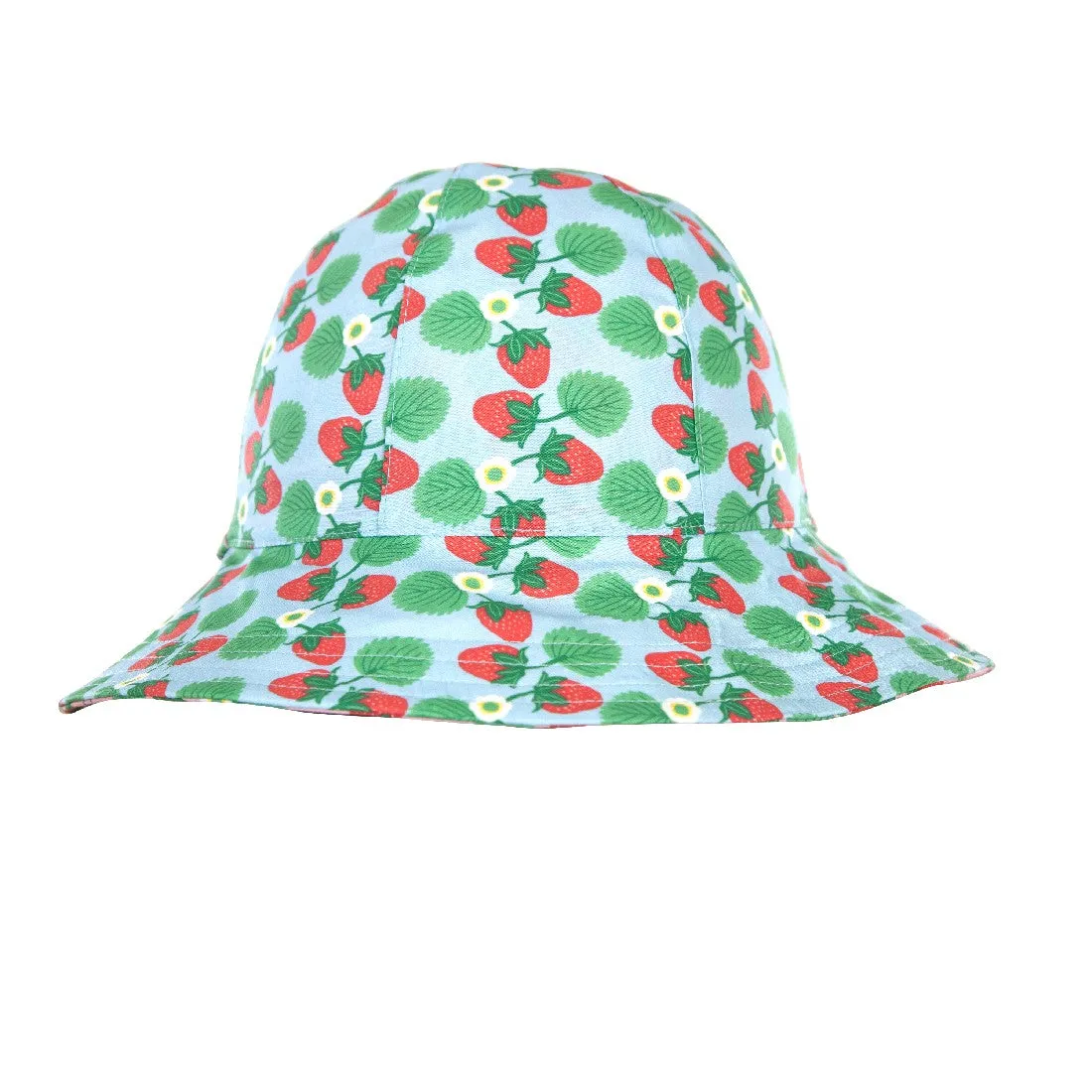 ACORN KIDS - STRAWBERRY WIDE BRIM REVERSIBLE SUNHAT: PINK/BLUE