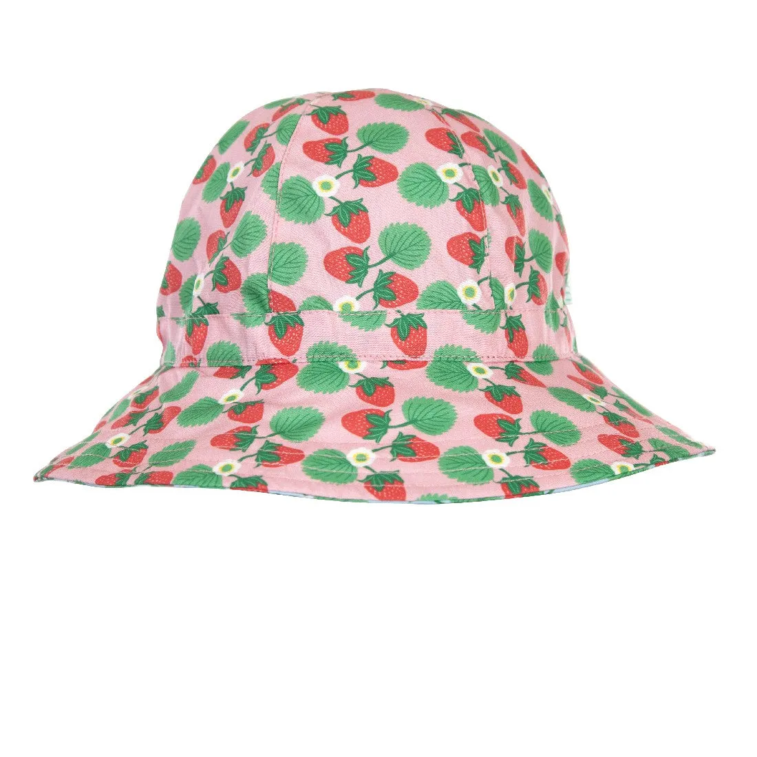ACORN KIDS - STRAWBERRY WIDE BRIM REVERSIBLE SUNHAT: PINK/BLUE