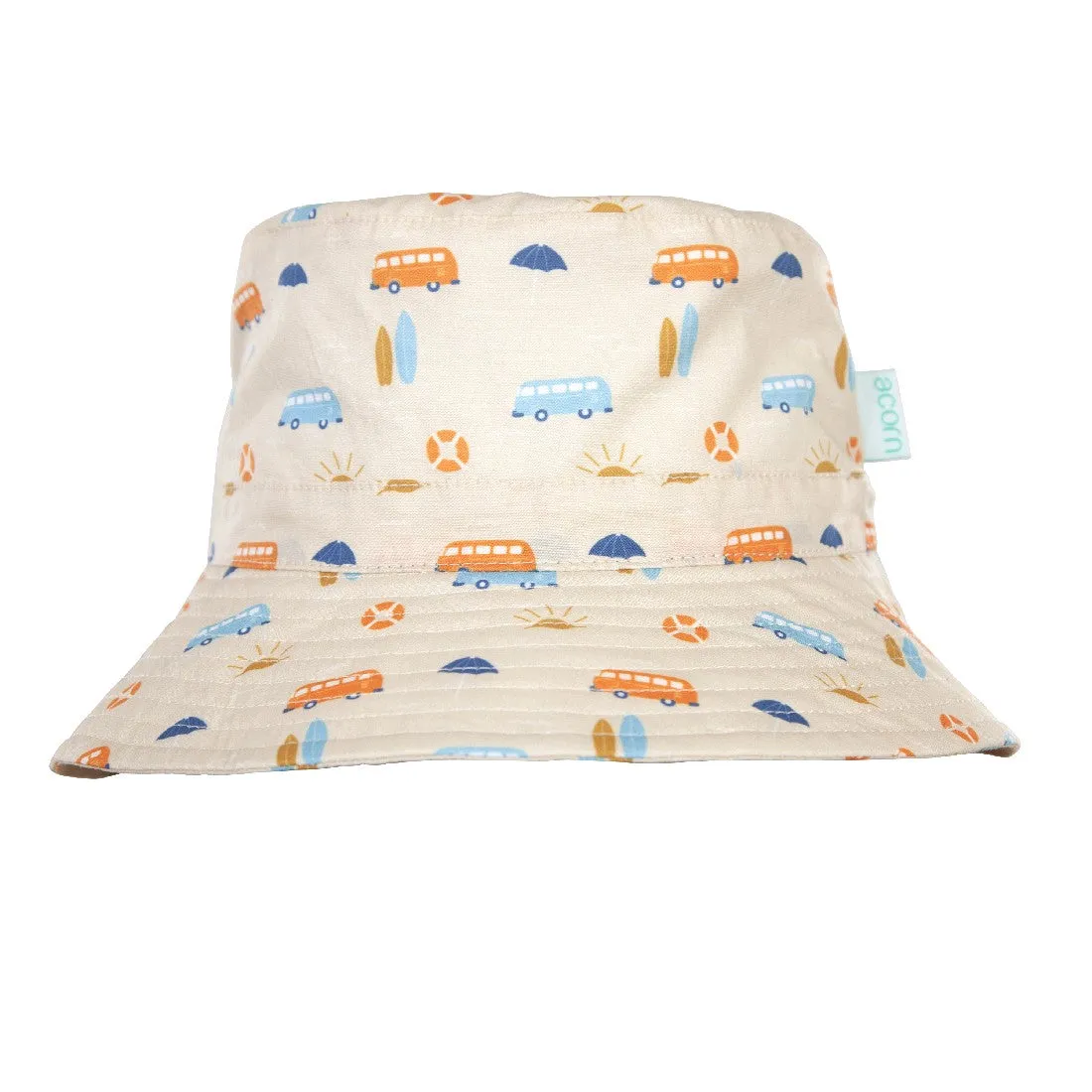 ACORN KIDS - TRANSPORT WIDE BRIM BUCKET HAT: BLUE/MULTI