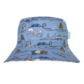 ACORN KIDS - TRANSPORT WIDE BRIM BUCKET HAT: BLUE/MULTI