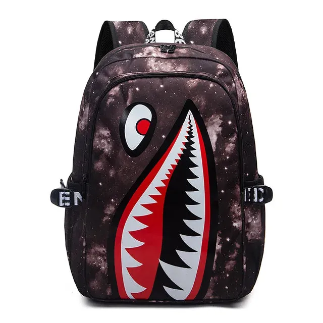 Backpack Elementary Bookbag Travel Rucksack Cartoon Shark Print Primary School Student Satchel Backpack