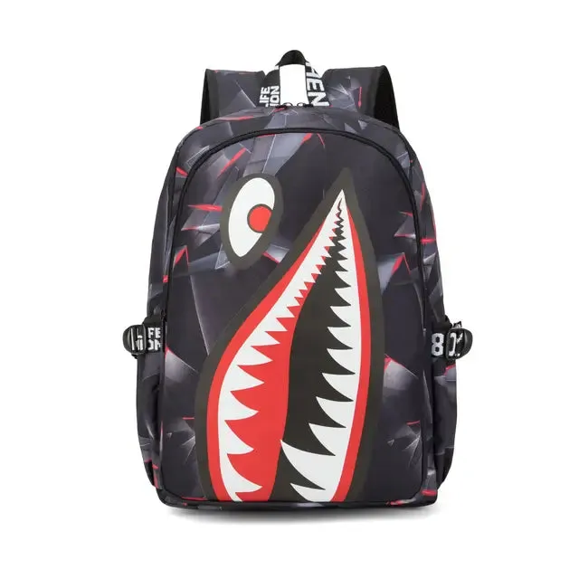 Backpack Elementary Bookbag Travel Rucksack Cartoon Shark Print Primary School Student Satchel Backpack