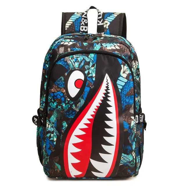 Backpack Elementary Bookbag Travel Rucksack Cartoon Shark Print Primary School Student Satchel Backpack