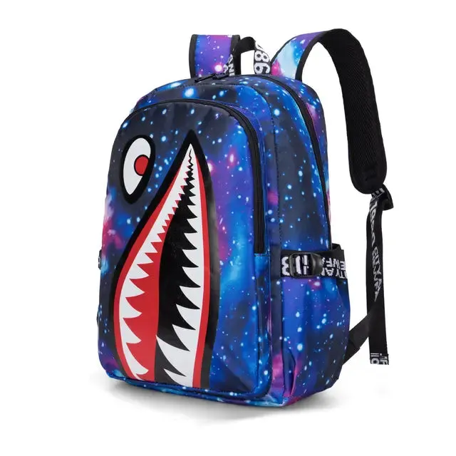 Backpack Elementary Bookbag Travel Rucksack Cartoon Shark Print Primary School Student Satchel Backpack