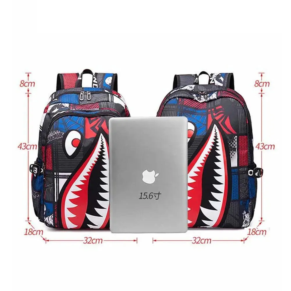 Backpack Elementary Bookbag Travel Rucksack Cartoon Shark Print Primary School Student Satchel Backpack