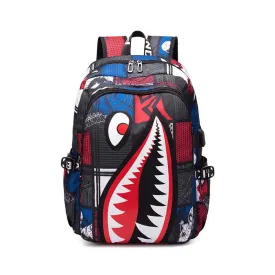 Backpack Elementary Bookbag Travel Rucksack Cartoon Shark Print Primary School Student Satchel Backpack