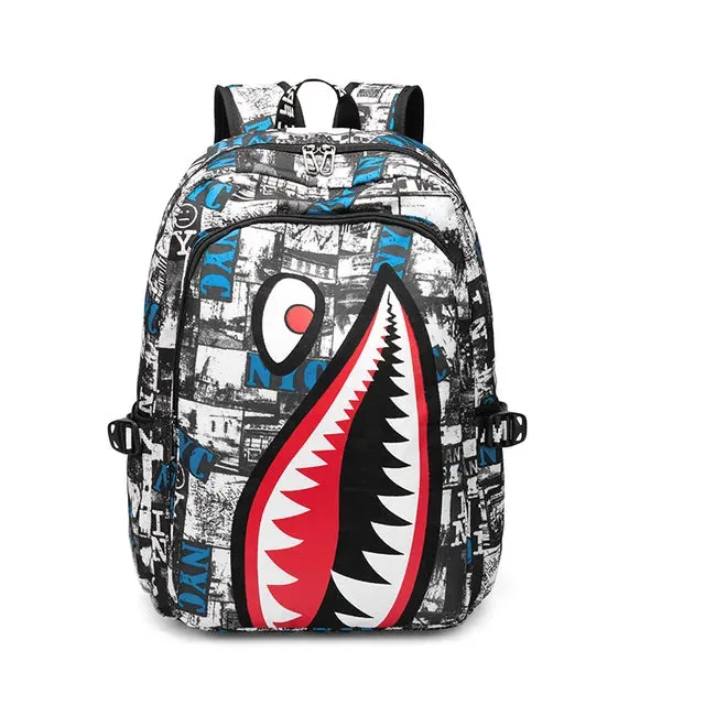 Backpack Elementary Bookbag Travel Rucksack Cartoon Shark Print Primary School Student Satchel Backpack