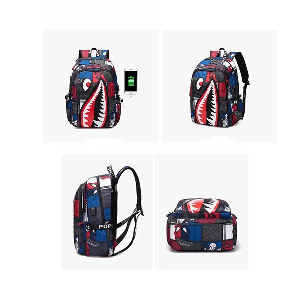 Backpack Elementary Bookbag Travel Rucksack Cartoon Shark Print Primary School Student Satchel Backpack