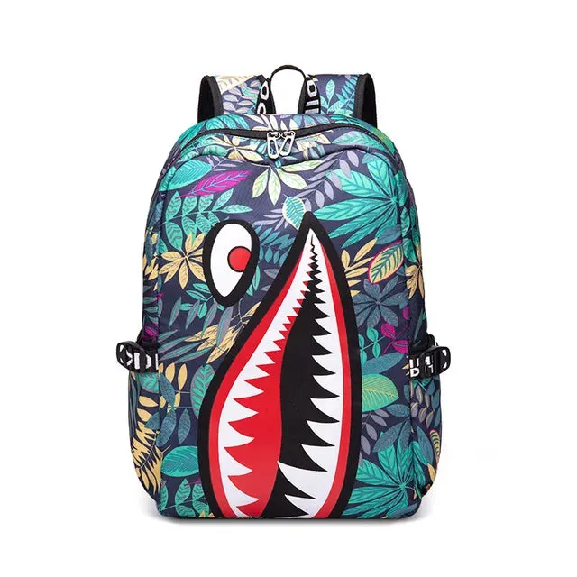 Backpack Elementary Bookbag Travel Rucksack Cartoon Shark Print Primary School Student Satchel Backpack