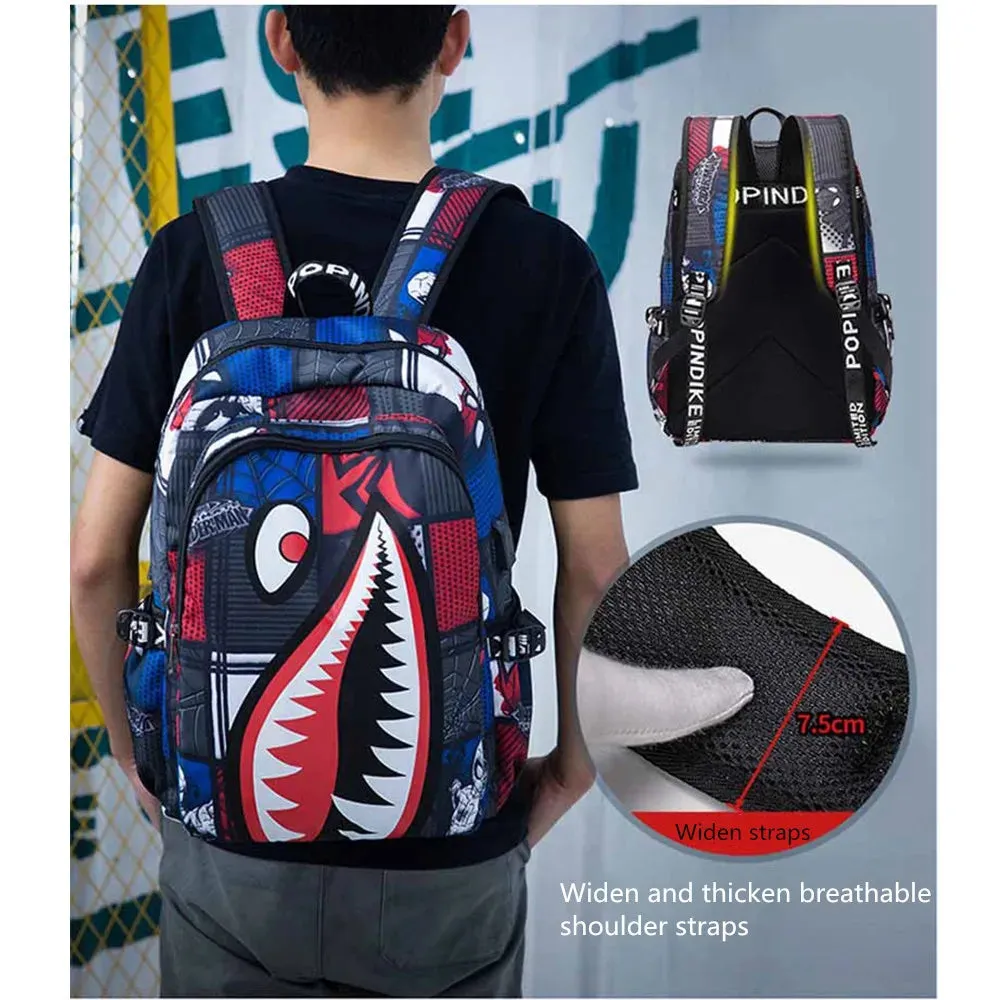 Backpack Elementary Bookbag Travel Rucksack Cartoon Shark Print Primary School Student Satchel Backpack