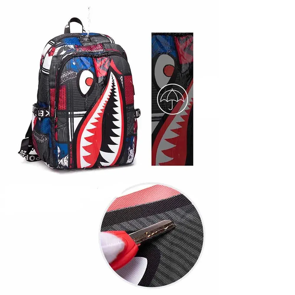 Backpack Elementary Bookbag Travel Rucksack Cartoon Shark Print Primary School Student Satchel Backpack