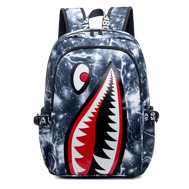 Backpack Elementary Bookbag Travel Rucksack Cartoon Shark Print Primary School Student Satchel Backpack