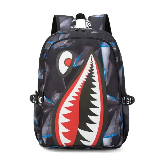 Backpack Elementary Bookbag Travel Rucksack Cartoon Shark Print Primary School Student Satchel Backpack