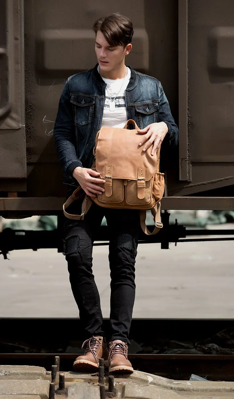 Brown Fashion Mens Leather 15-inch Computer Backpacks Cool Travel Backpacks College Backpack for men