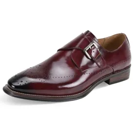 Burgundy men's shoes monk strap calfskin leather dress fashion design