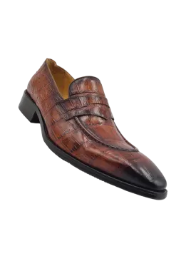 Carrucci Cognac Embossed Leather Men's Dress Shoes