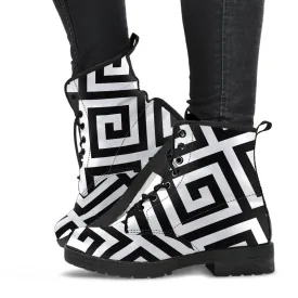 Combat Boots-Black and White Series 121, Vegan Leather