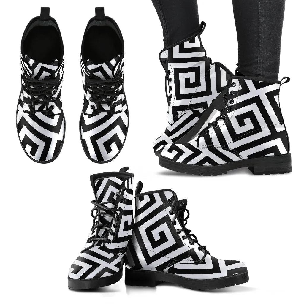 Combat Boots-Black and White Series 121, Vegan Leather
