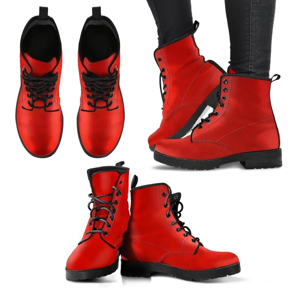 Combat Boots - Gradient Red | Red Combat Boots, Goth Boots, Handmade Boots, Vegan Leather Lace Up Boots, Custom Boots for Women
