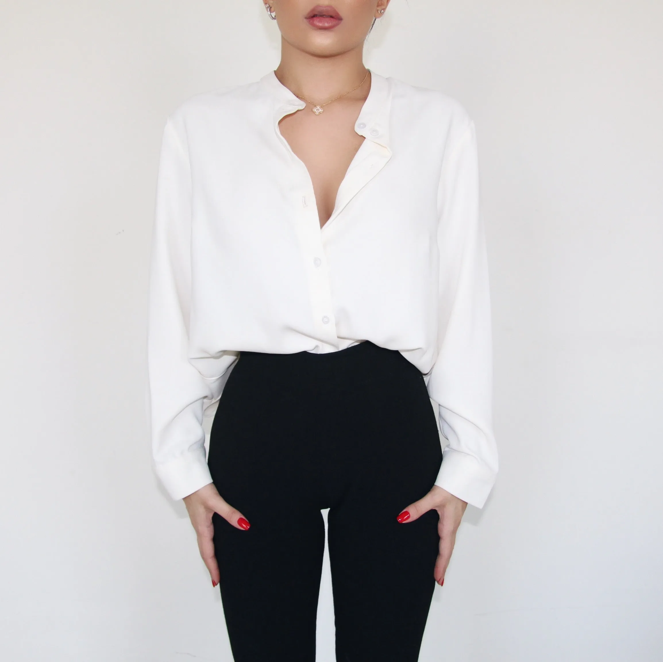 CREME COLLARLESS SHIRT