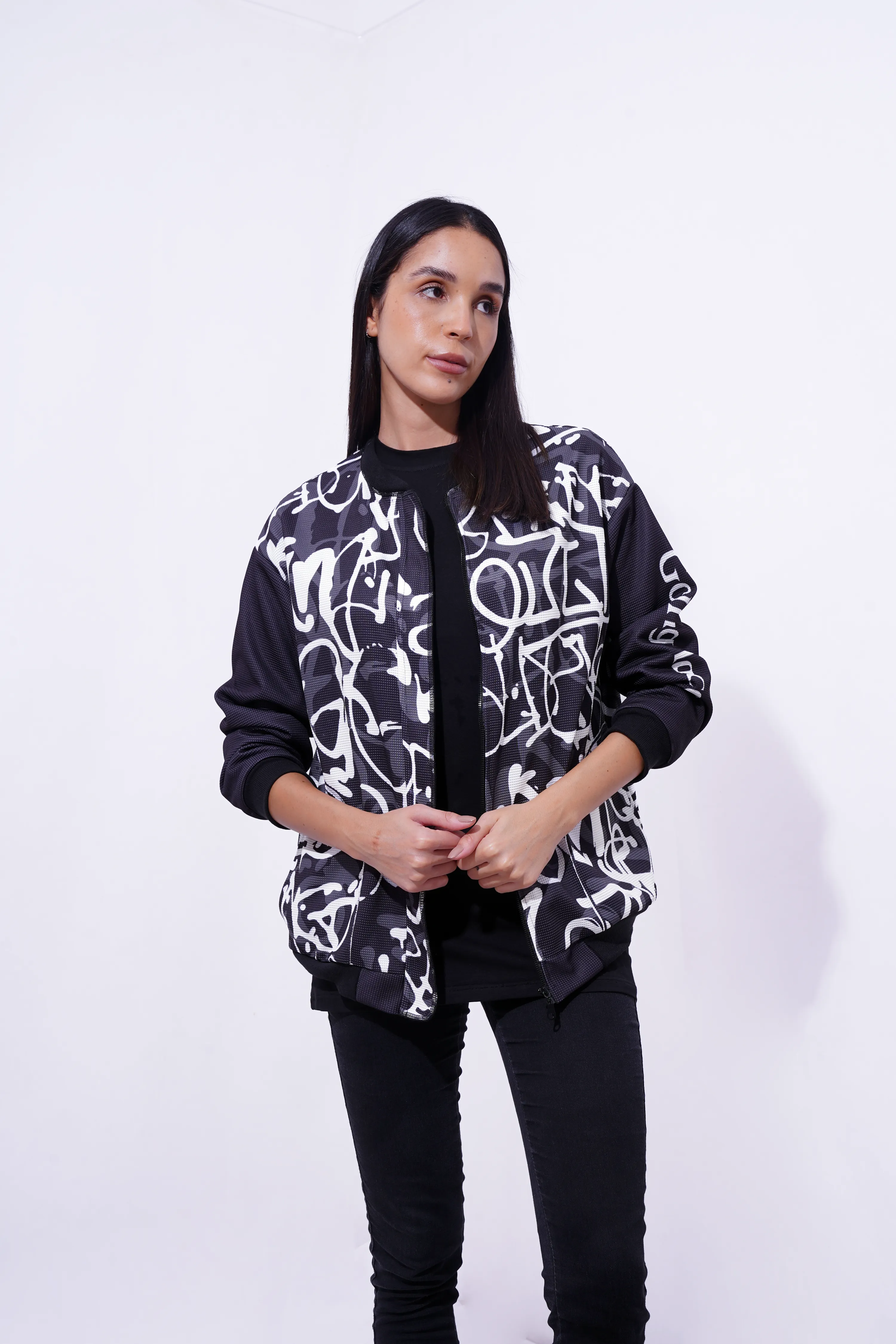 Cursive White Bomber Jacket - Unisex