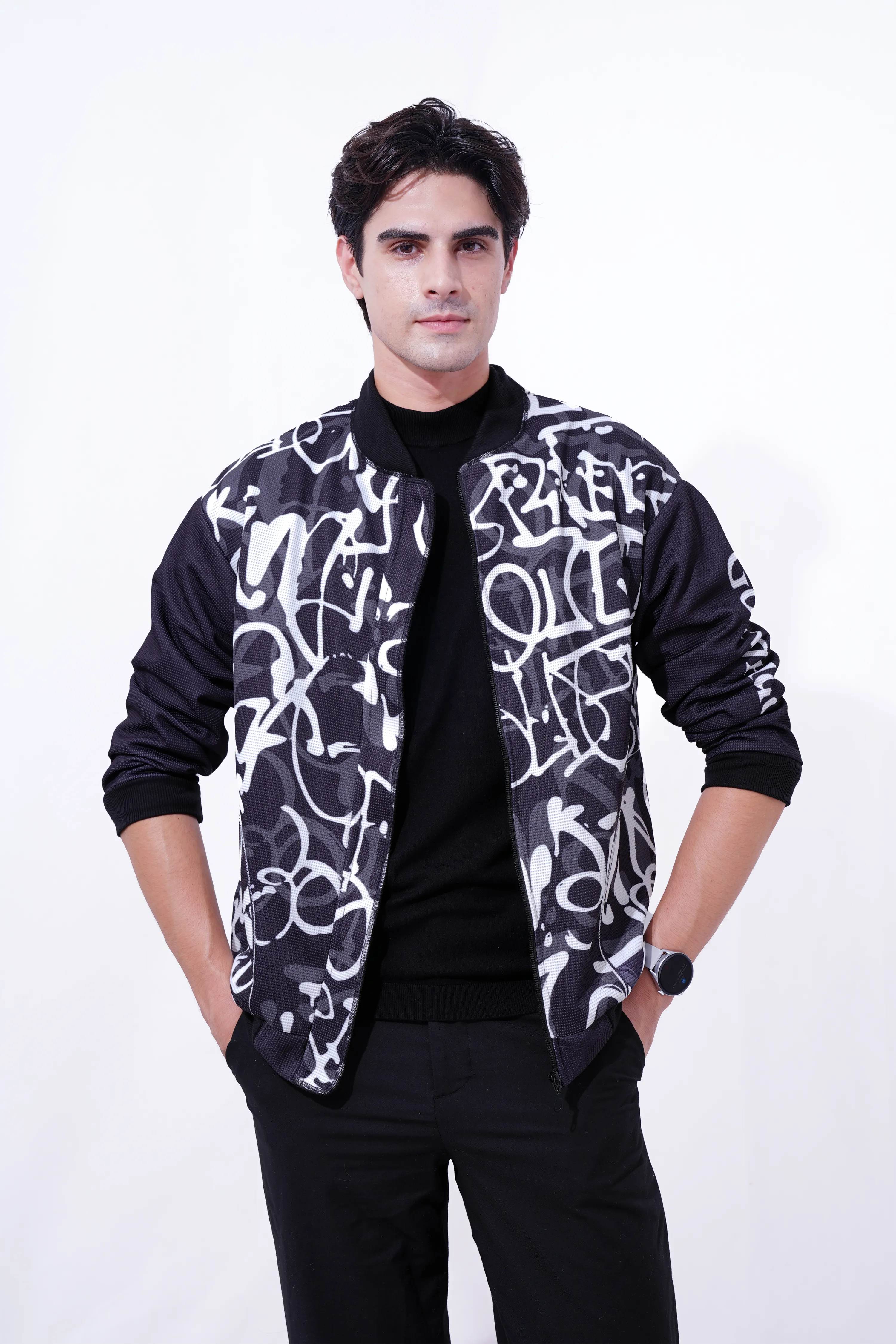 Cursive White Bomber Jacket - Unisex