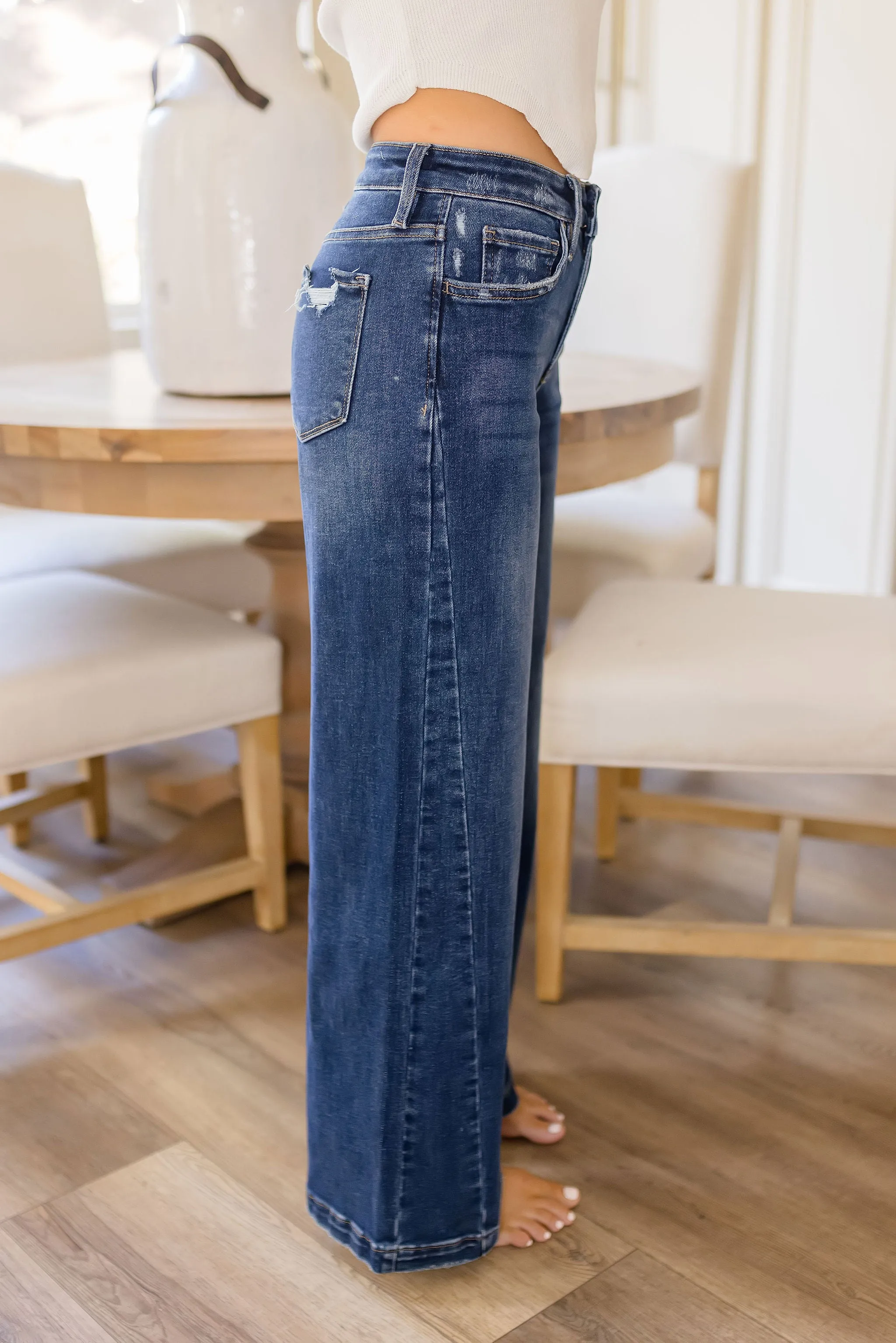 Daisy High Rise Tummy Control Wide Leg Jeans Dark Wash