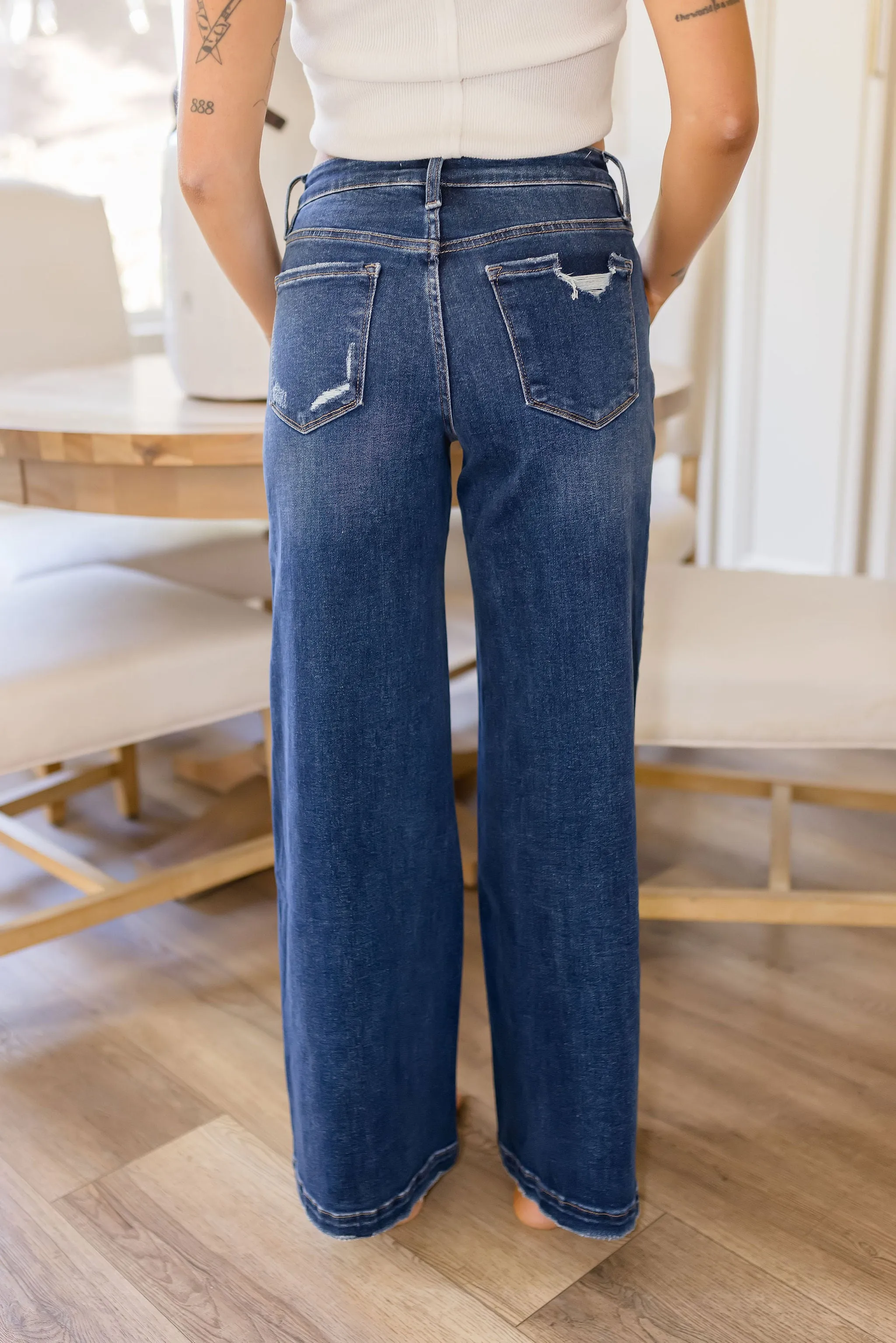 Daisy High Rise Tummy Control Wide Leg Jeans Dark Wash