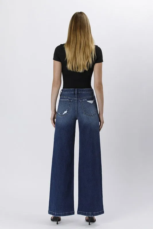 Daisy High Rise Tummy Control Wide Leg Jeans Dark Wash