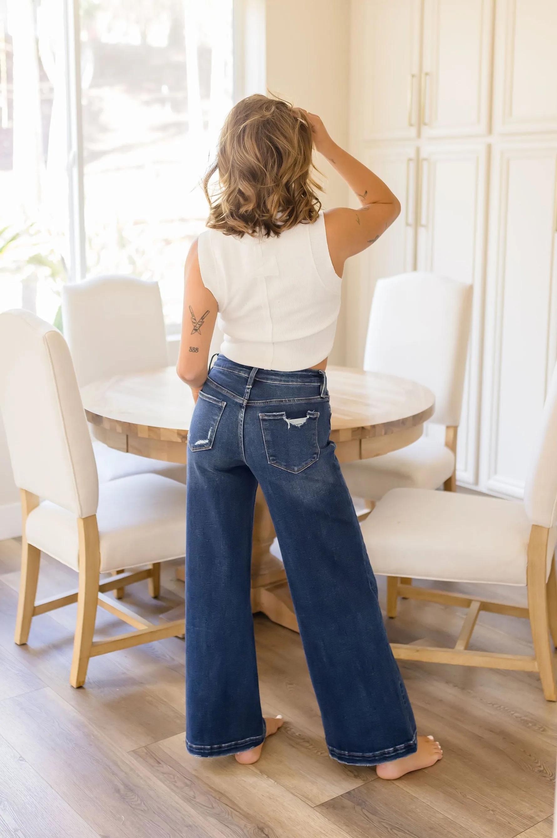 Daisy High Rise Tummy Control Wide Leg Jeans Dark Wash
