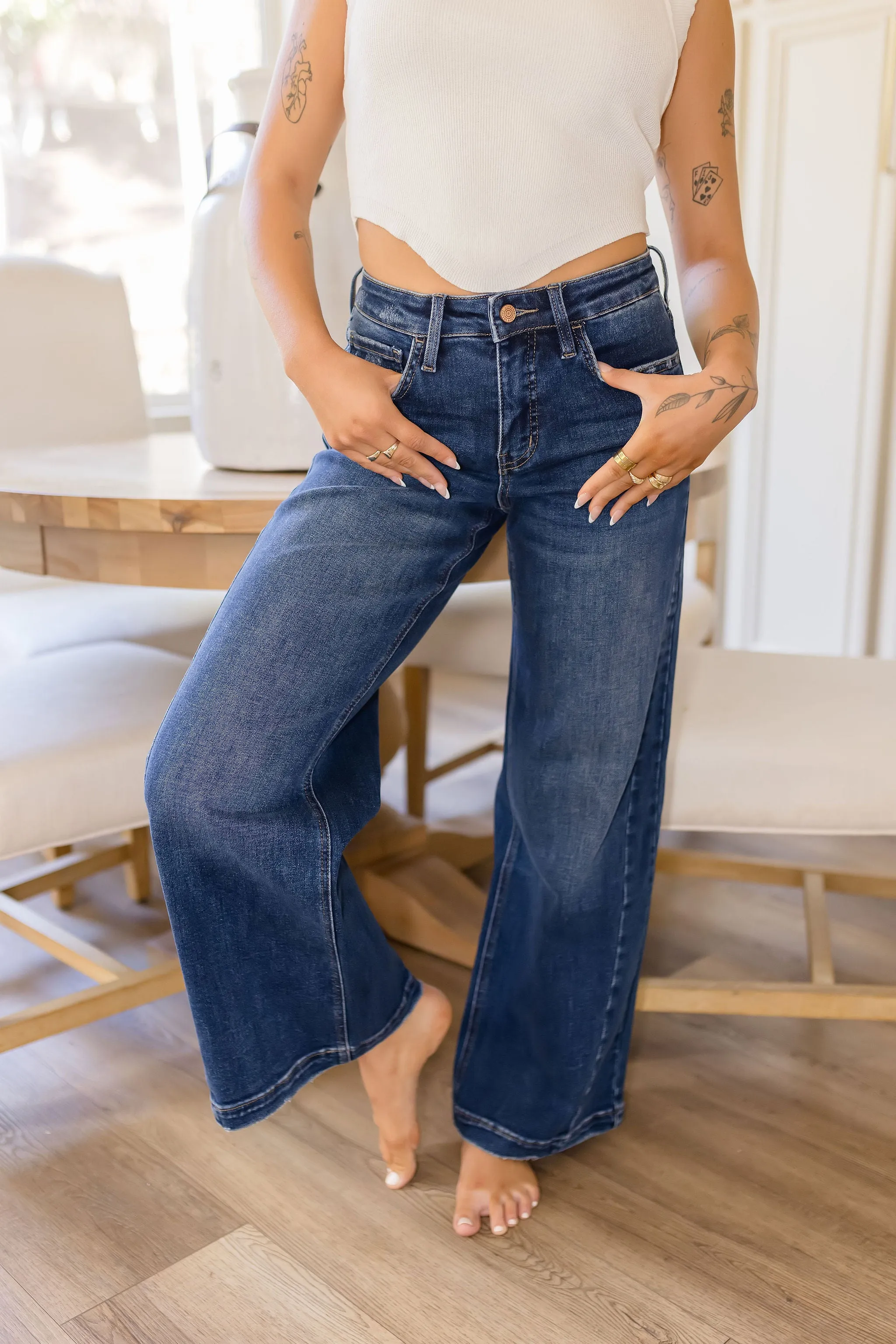 Daisy High Rise Tummy Control Wide Leg Jeans Dark Wash