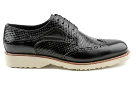 Debbono Poe Derby Style Men's Dress Sneakers, Top Grain Leather Embossed as Knits, Black Dress Shoes That Feel Like Sneakers, Wingtip Derby Shoes, Hybrid Derby Shoes
