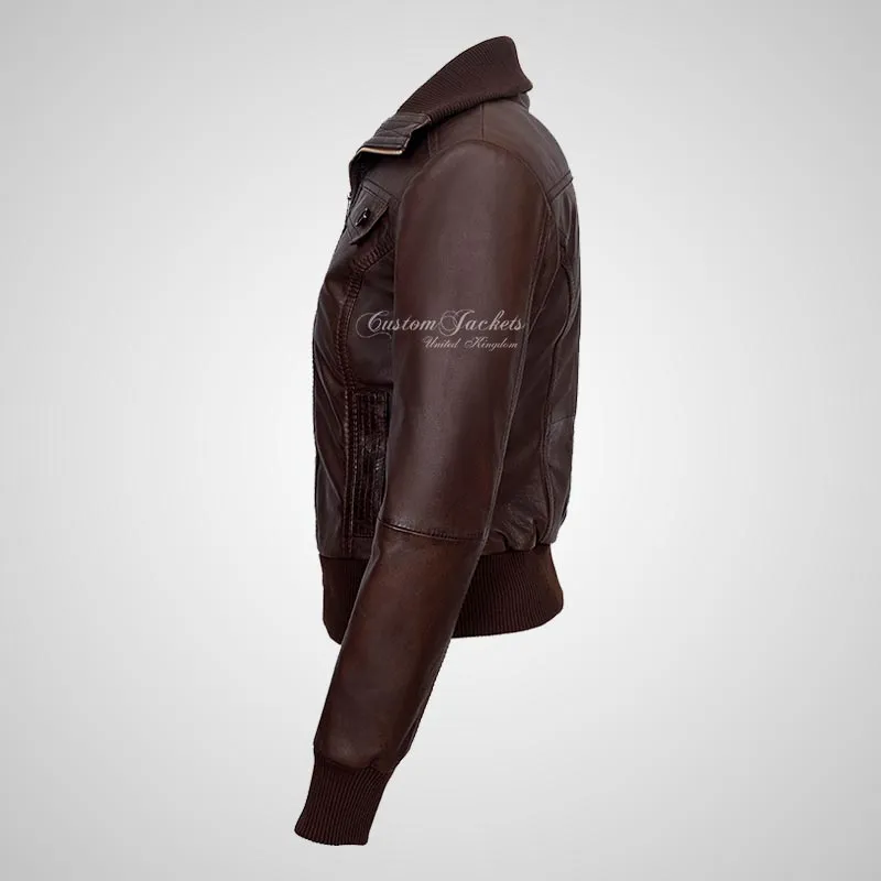 ELOWEN Women's Leather Bomber Jacket