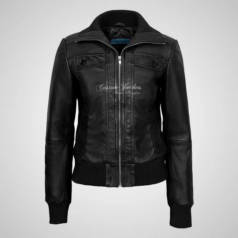 ELOWEN Women's Leather Bomber Jacket