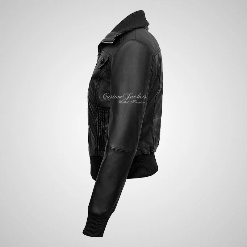 ELOWEN Women's Leather Bomber Jacket