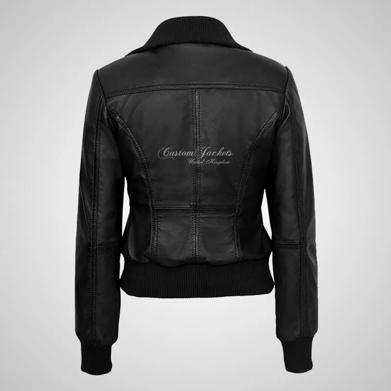 ELOWEN Women's Leather Bomber Jacket