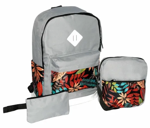 FLORAL 3 PIECE SET: BACKPACK, SHOULDER BAG, ZIPPERED POUCH
