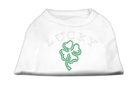 Four Leaf Clover Outline Rhinestone Shirts White XS (8)