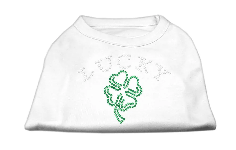 Four Leaf Clover Outline Rhinestone Shirts White XS (8)
