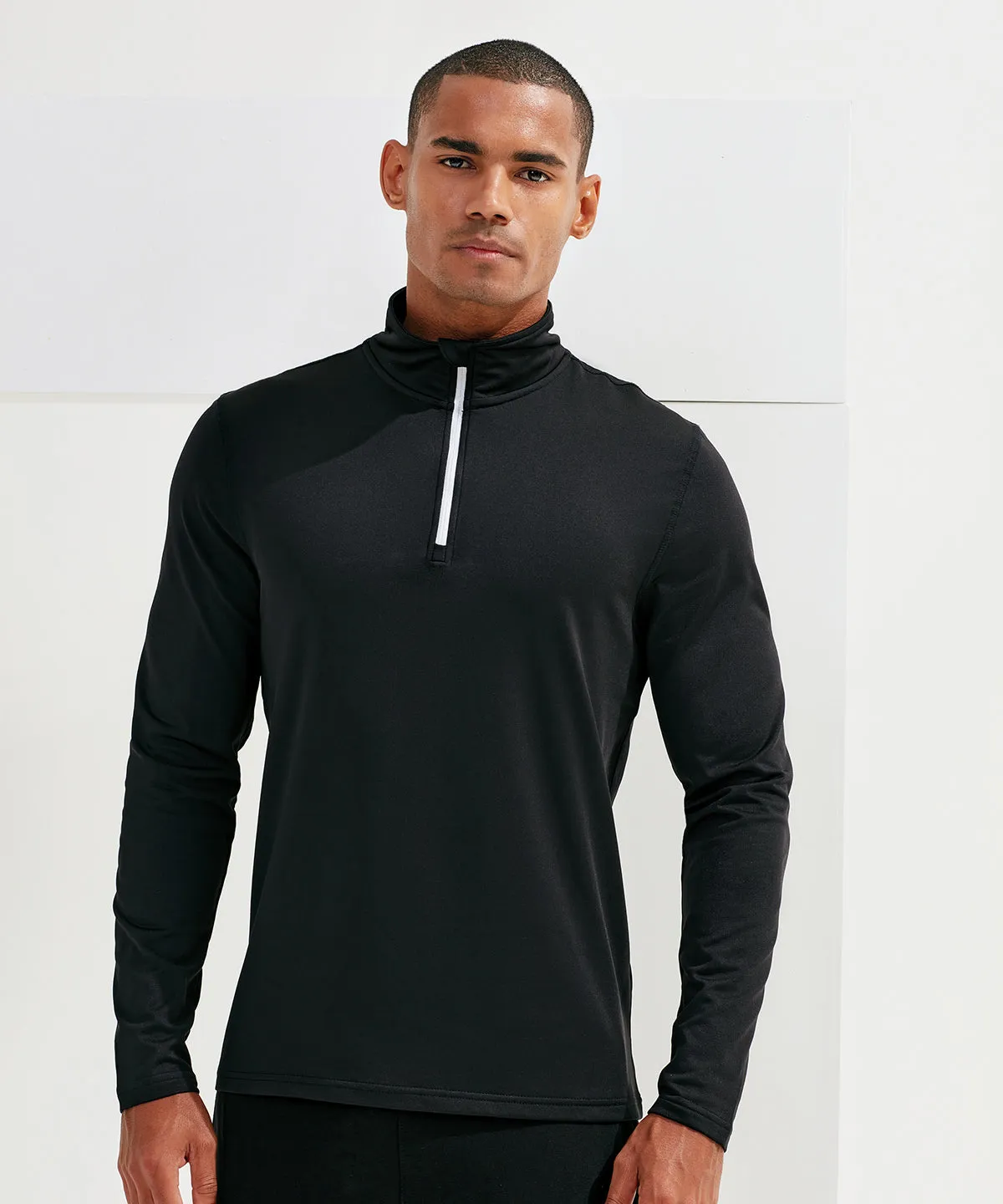 French Navy/White - TriDri® recycled long sleeve brushed back ¼ zip top
