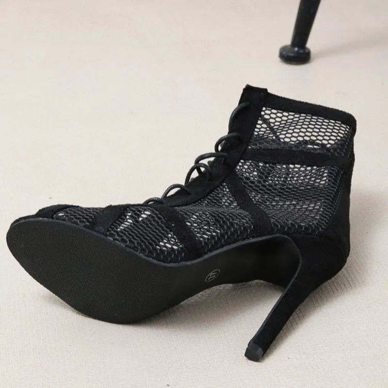 Funki Buys | Boots | Women's Mesh Lace Up High Stiletto Boots