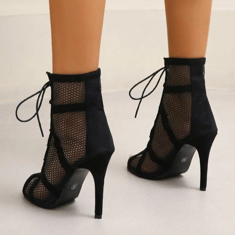 Funki Buys | Boots | Women's Mesh Lace Up High Stiletto Boots
