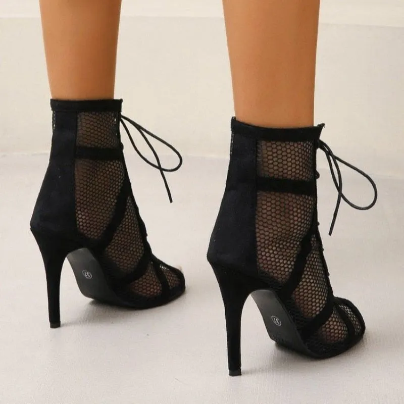 Funki Buys | Boots | Women's Mesh Lace Up High Stiletto Boots