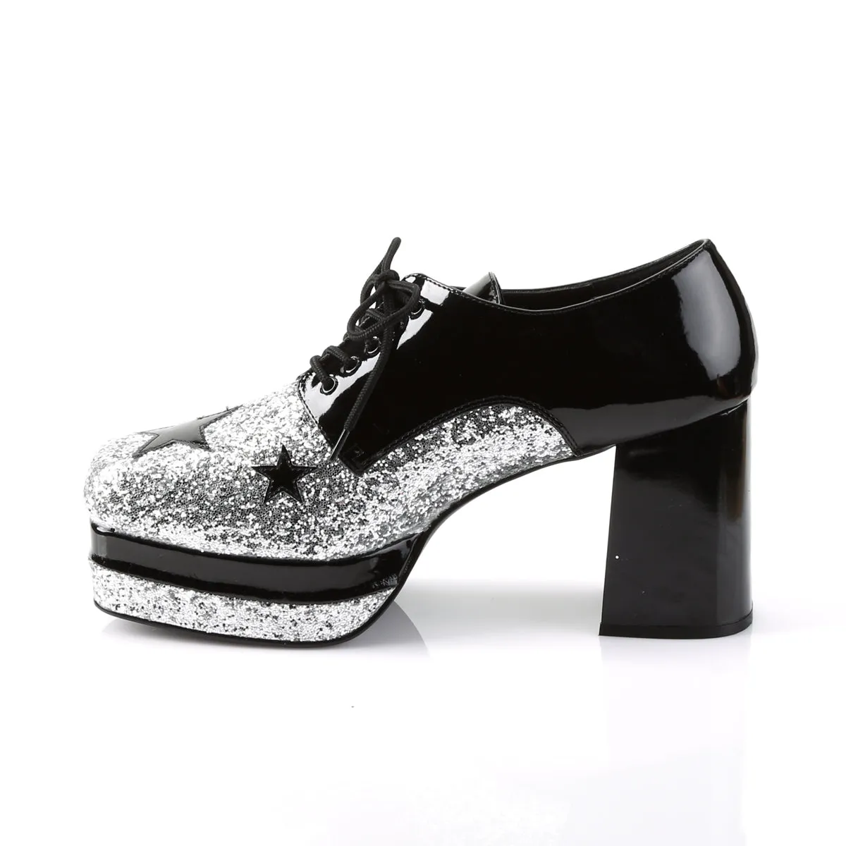 GLAMROCK-02 Fancy Dress Costume Funtasma Men's Shoes Black Pat-Slv Gltr