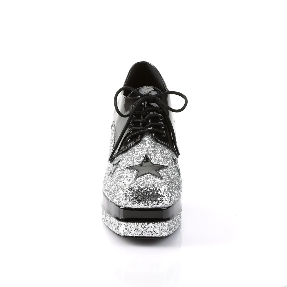 GLAMROCK-02 Fancy Dress Costume Funtasma Men's Shoes Black Pat-Slv Gltr