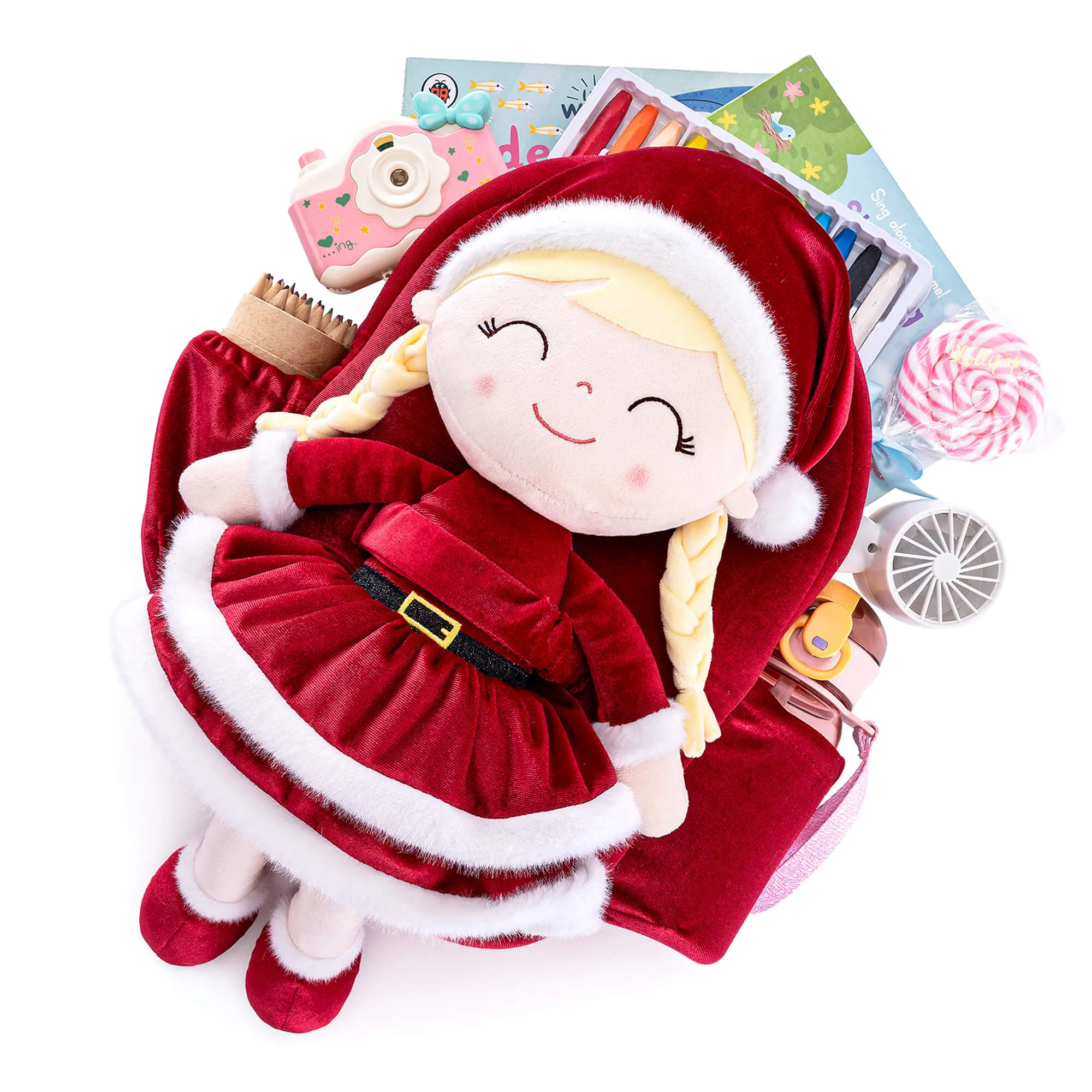 Gloveleya 11-inch Christmas Santa Doll Backpacks Red