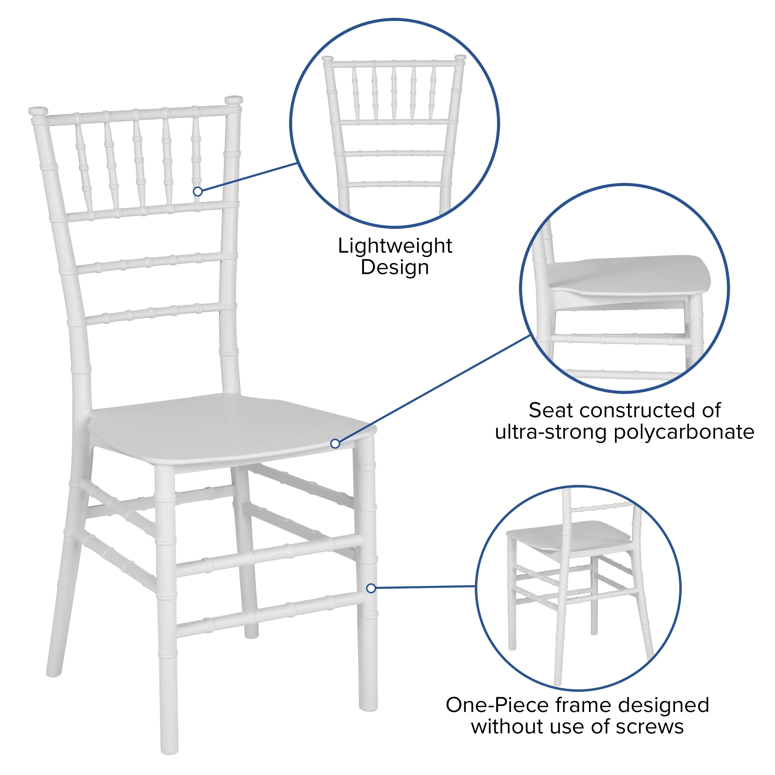 HERCULES Series Resin Stackable Chiavari Chair with Free Cushion