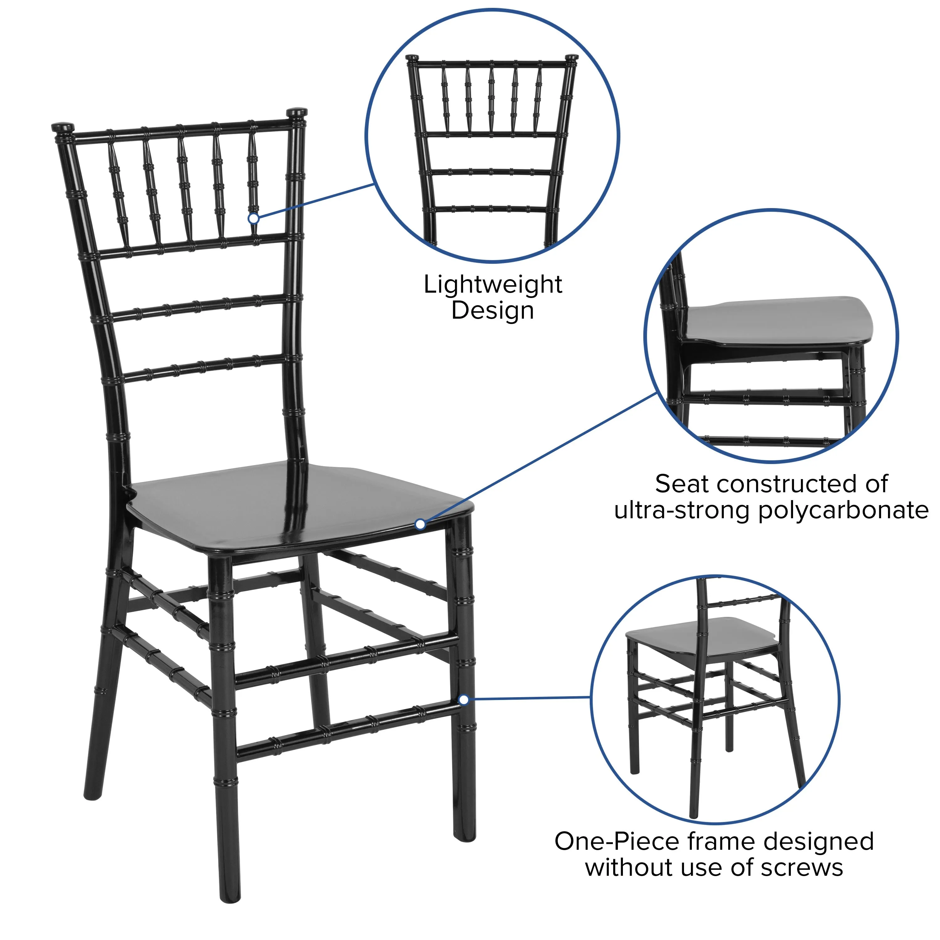 HERCULES Series Resin Stackable Chiavari Chair with Free Cushion